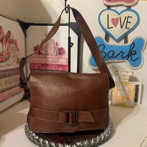 Longchamp Dark Brown Leather Messenger Bag